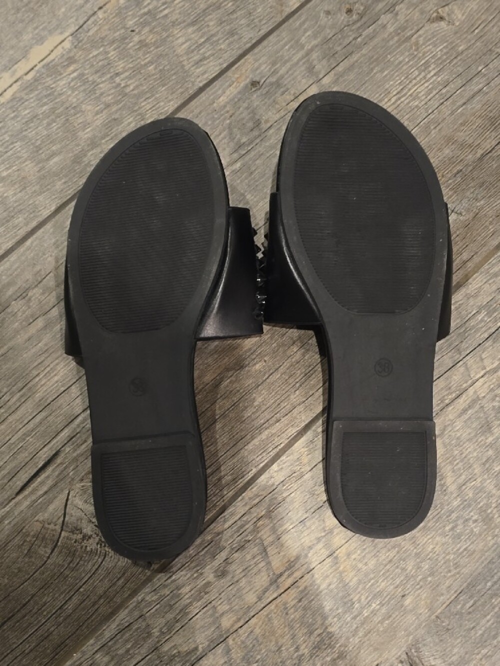 Studded Black Slide Sandals - Picture 3 of 4